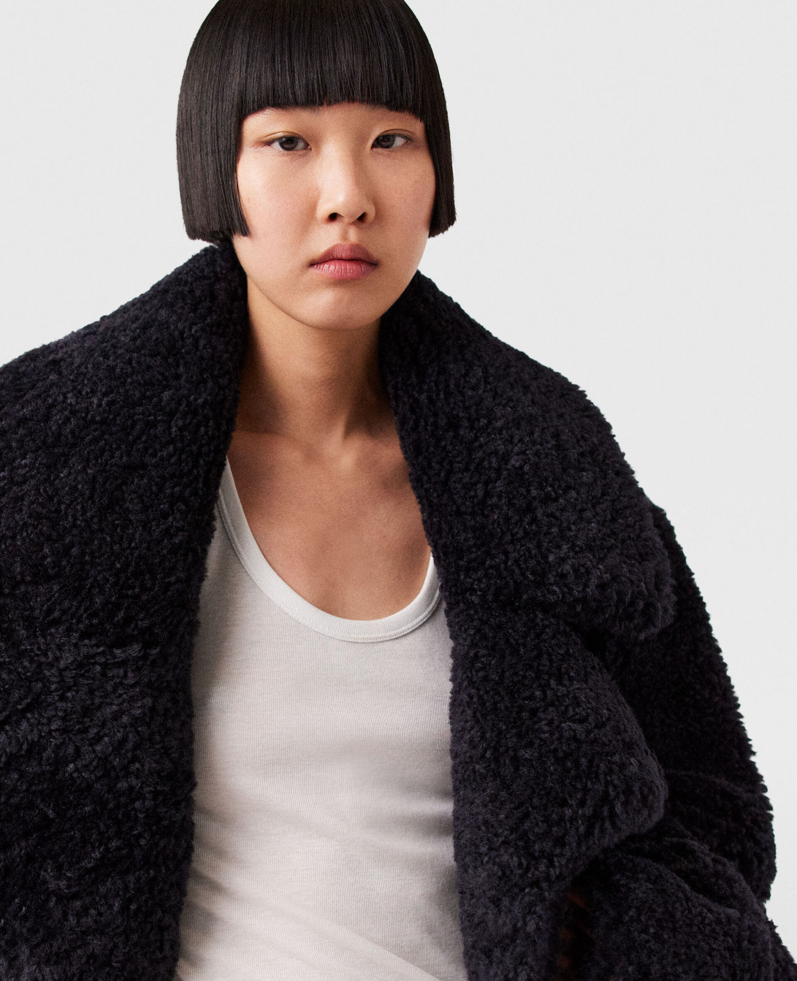 Stella Mccartney Belted Plush Teddy Jacket In Black