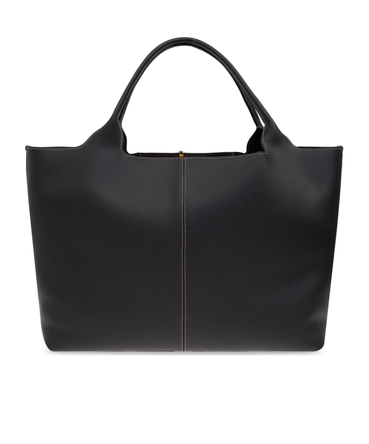 Tod's Black Shopper With Two Top Handles And Metal Bar With Logo In Leather Woman In Black