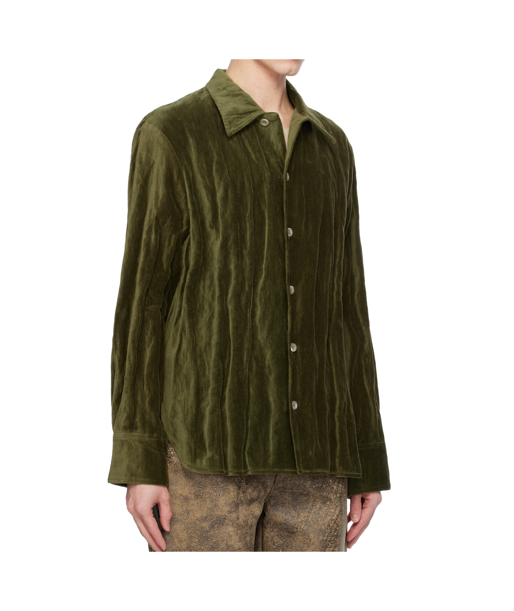 Séfr Ignacio Metallic Cotton-blend Velvet Shirt In Khaki