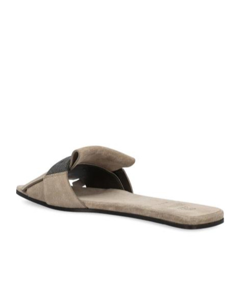 Brunello Cucinelli Fringed Suede Slippers In Nude