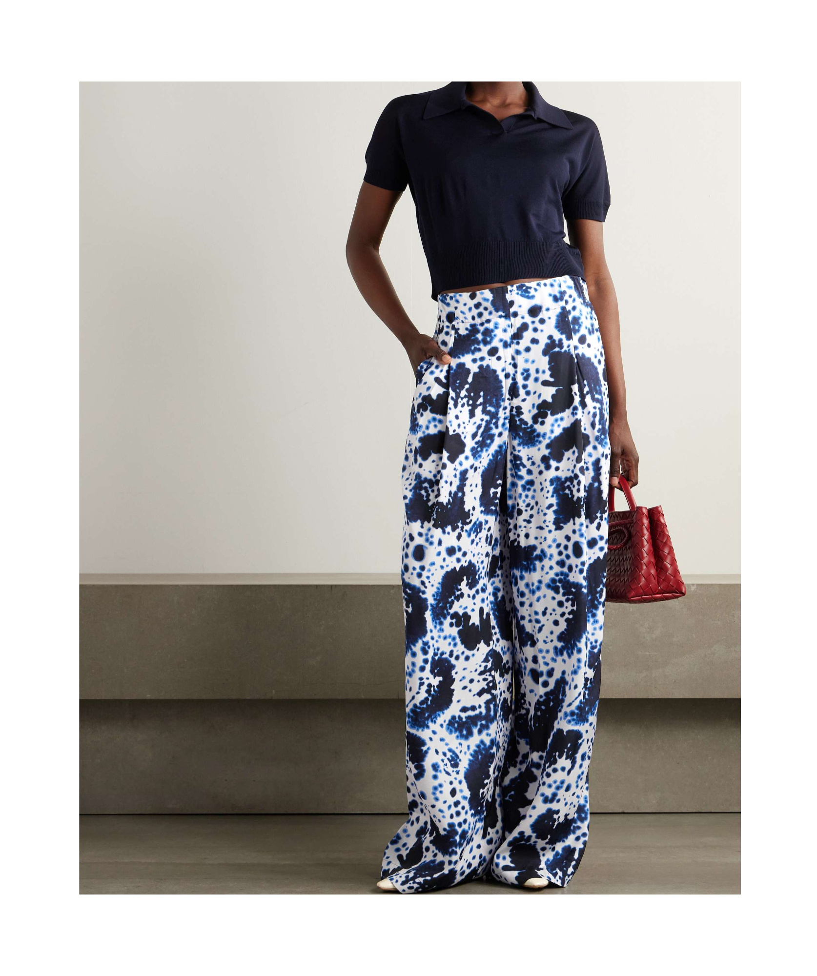 Dries Van Noten Pila Printed Matte Satin Trousers In Blue