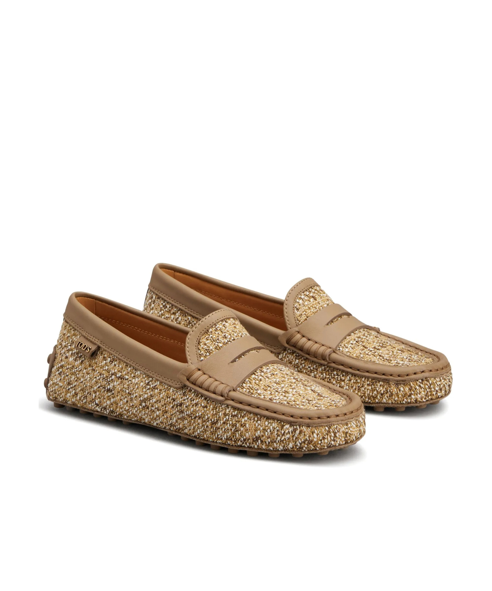 Shop Tod's Tweed Loafers In Sand Beige