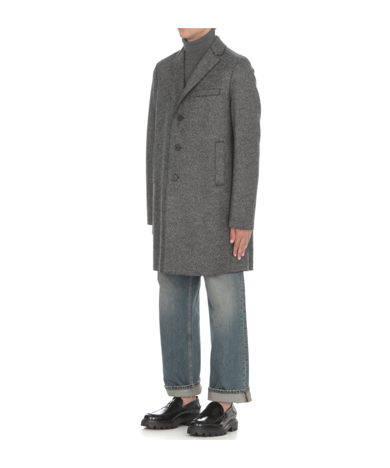 Harris Wharf London Herringbone Single-breasted Coat In Black