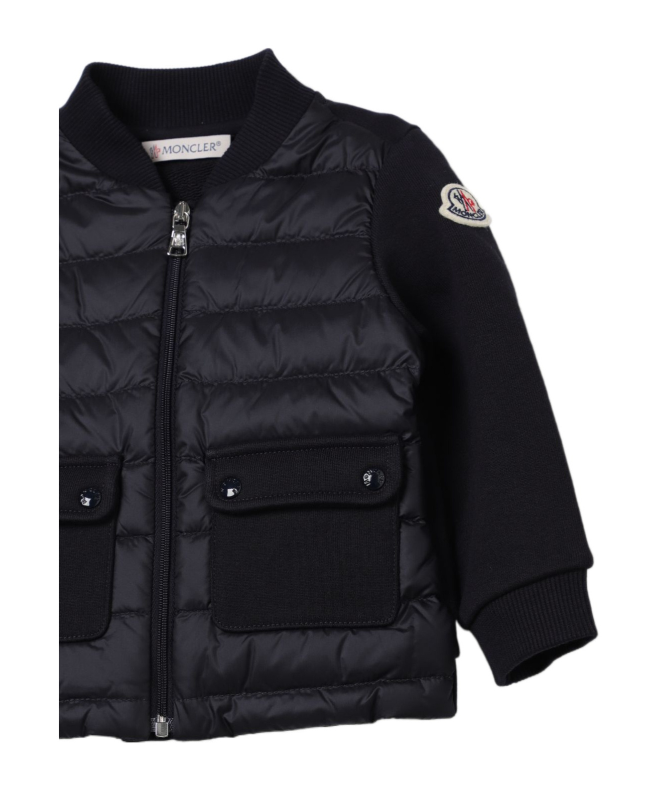 Moncler Logo-patch Panelled Bomber Jacket In Blue