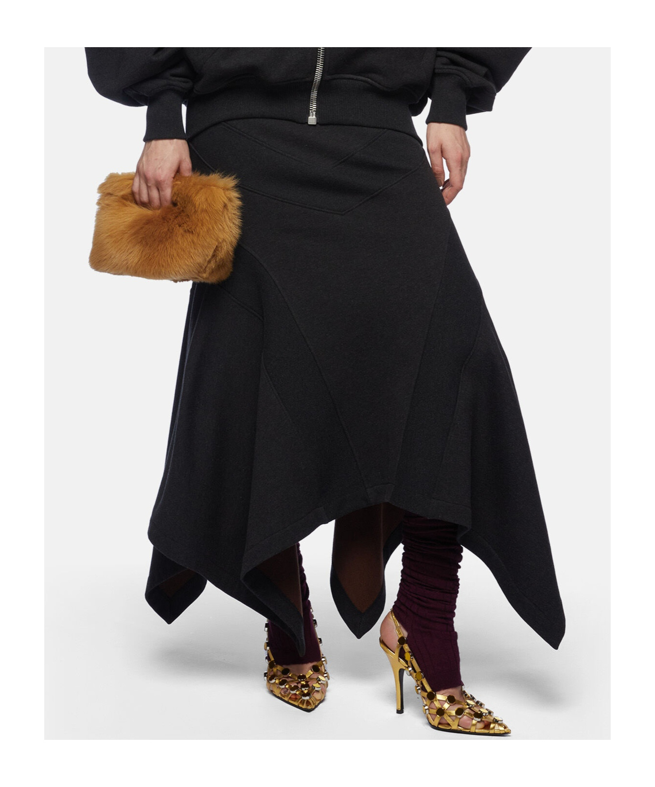 Attico Asymmetric Midi Skirt In Black