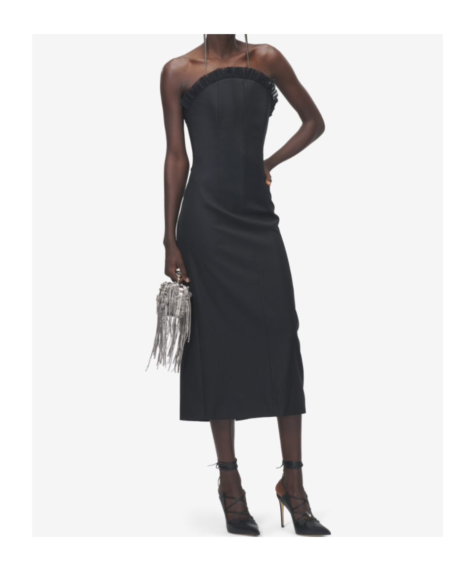 Alexander Mcqueen Strapless Ruffled Tulle-trimmed Wool Dress In Black