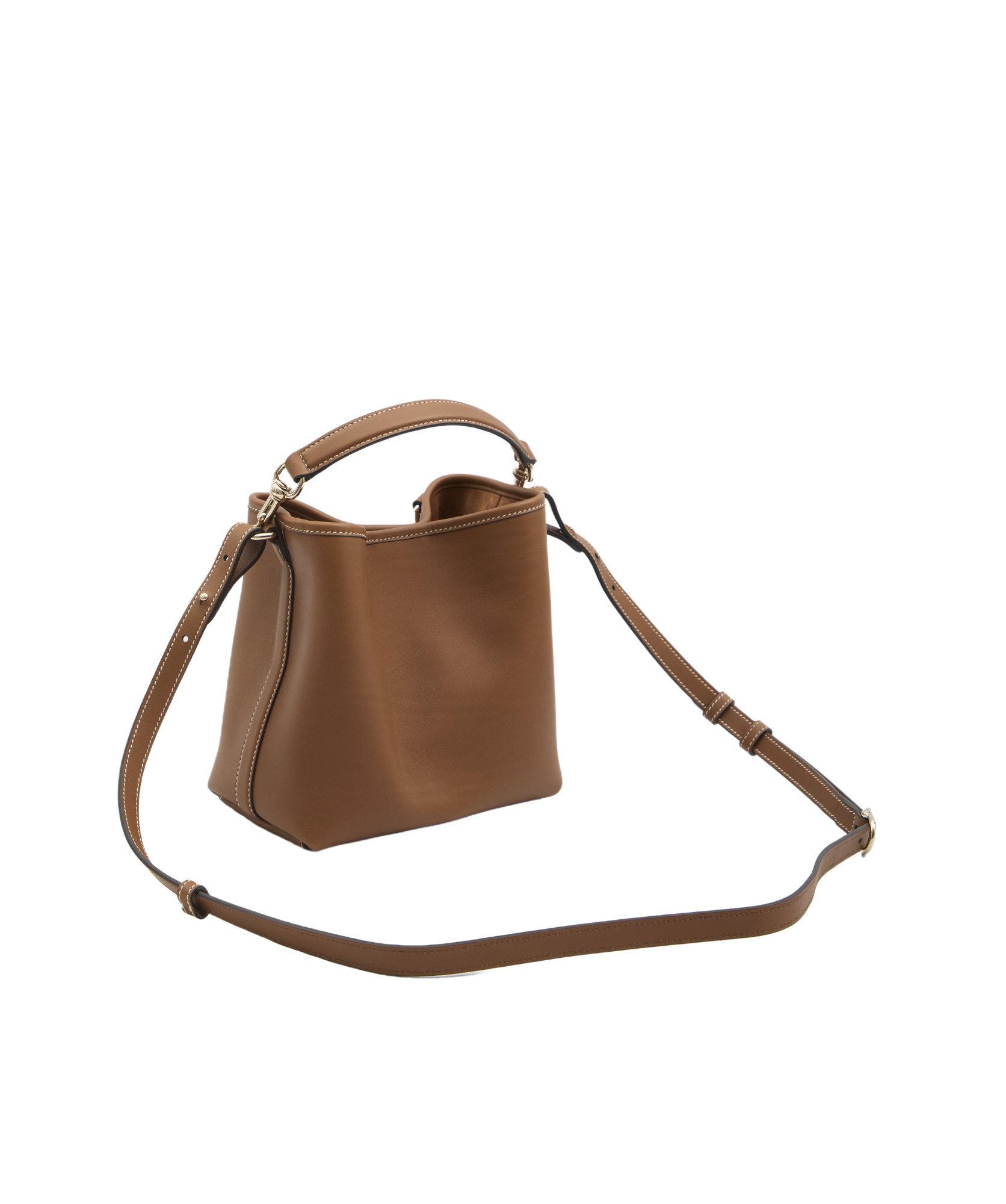 Gucci Gg Emblem Leather Bucket Bag With Frontal Logo In Brown