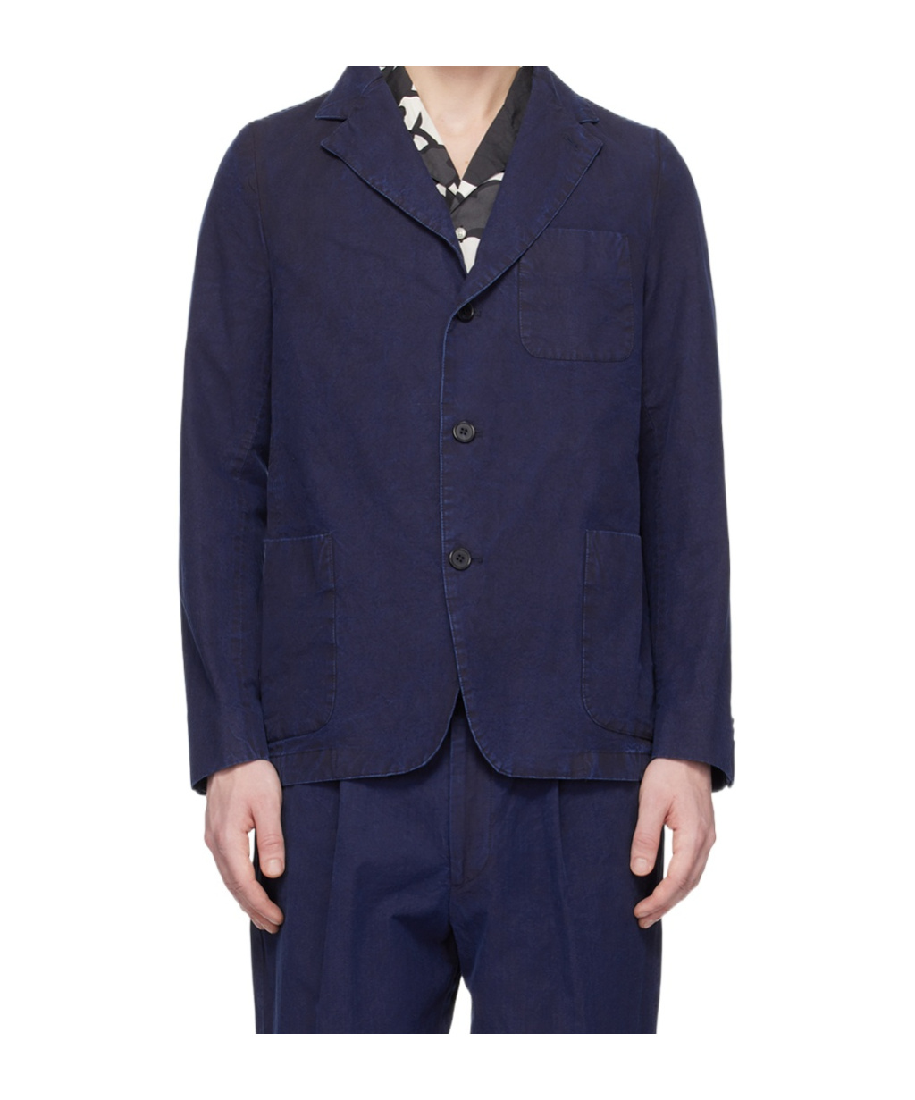 Officine Generale Long-sleeved Cotton Blazer In Blue