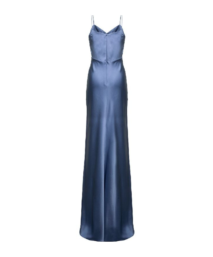 Max Mara Long Light Blue Slip Dress In Acetate Blend Woman In Blue