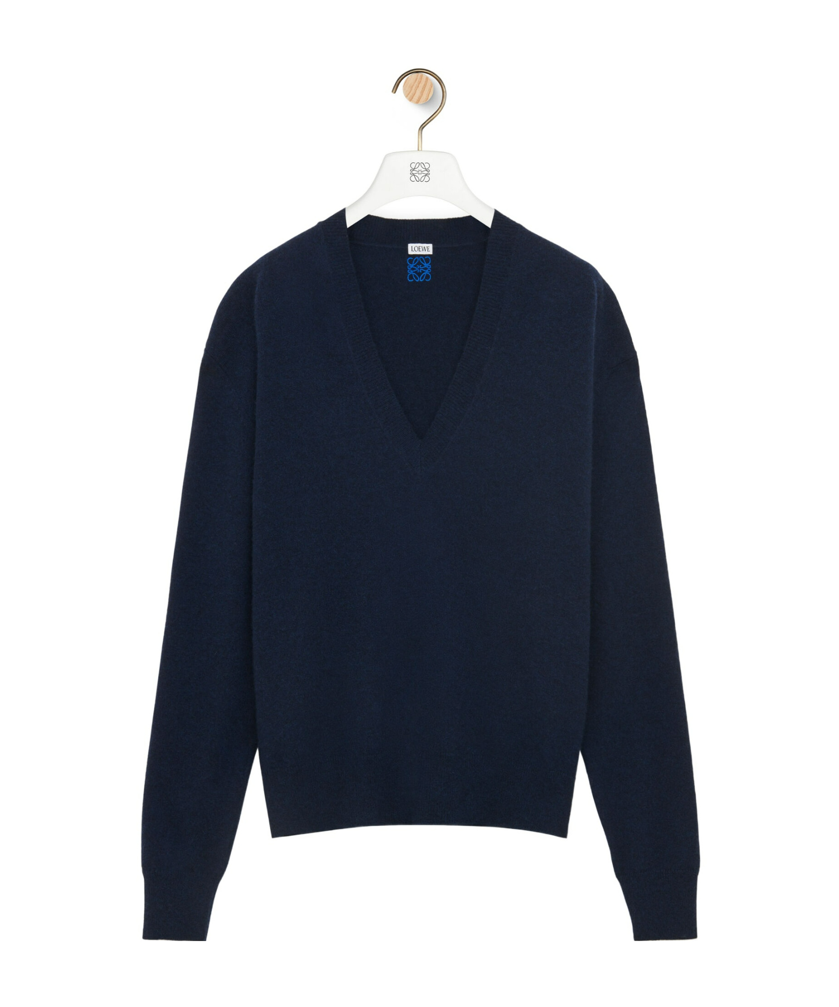 Loewe Anagram-embroidered V-neck Jumper In Blue