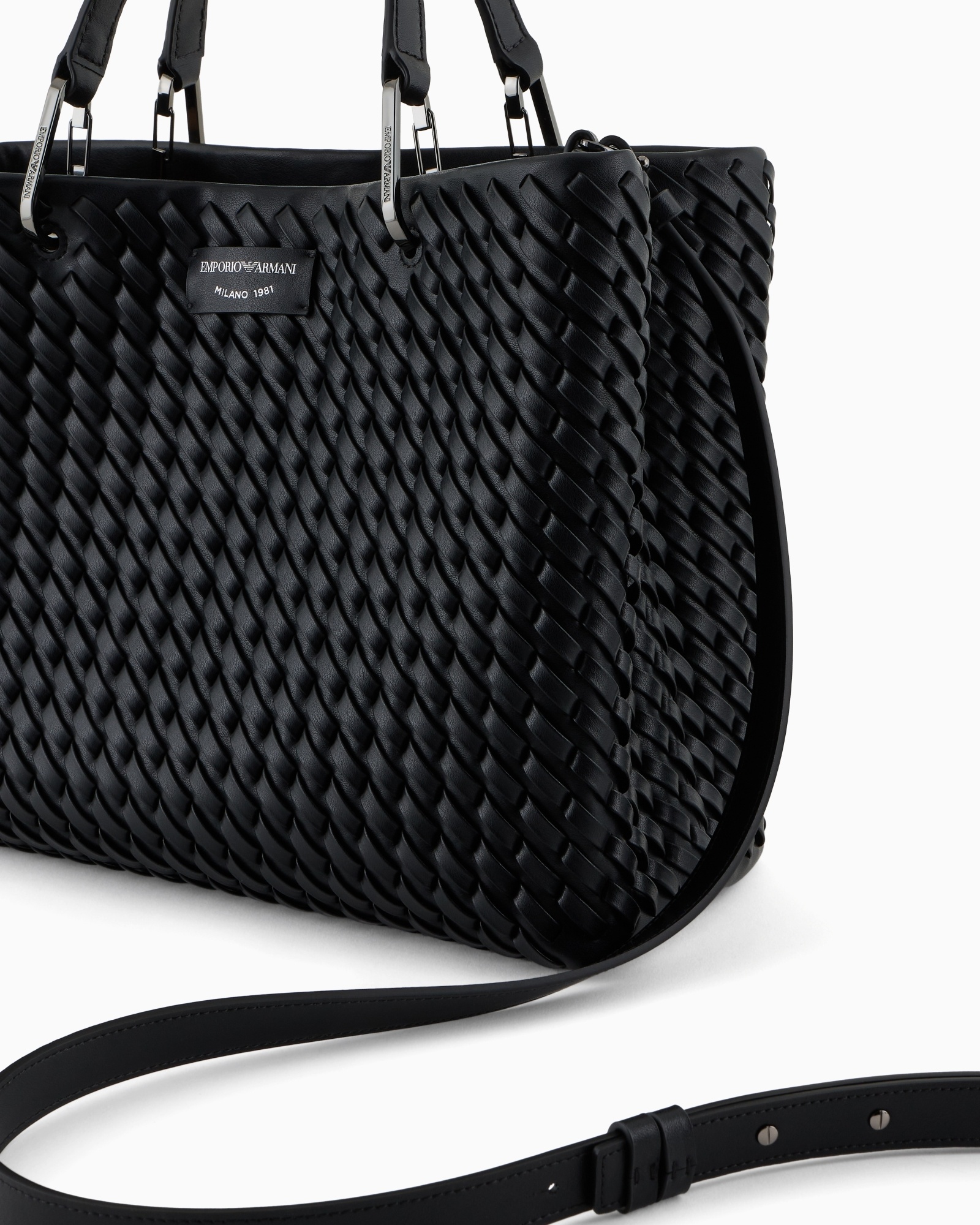 Shop Emporio Armani Interwoven Tote Bag In Black
