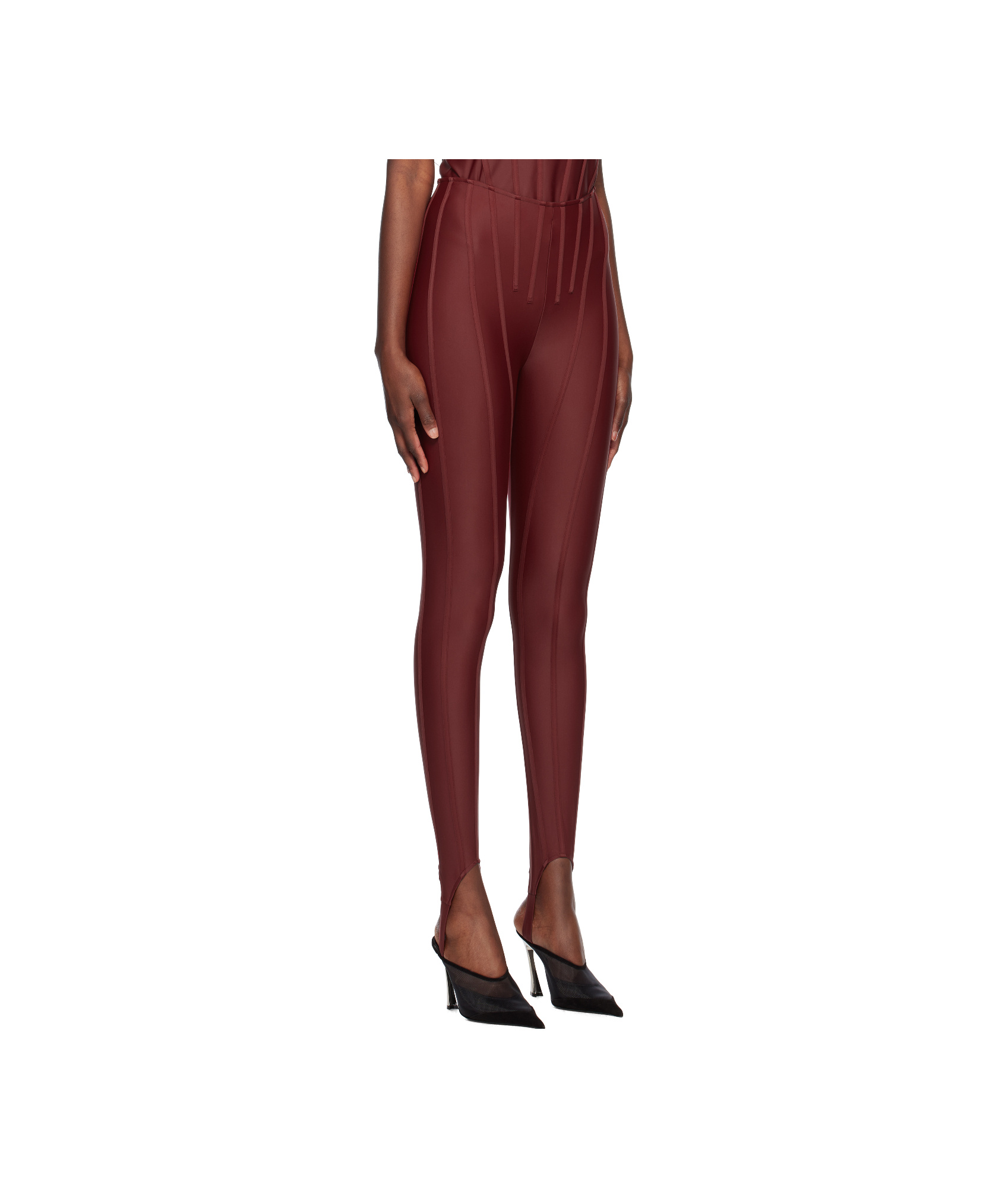 Mugler Stirrup-detail Leggings In Red