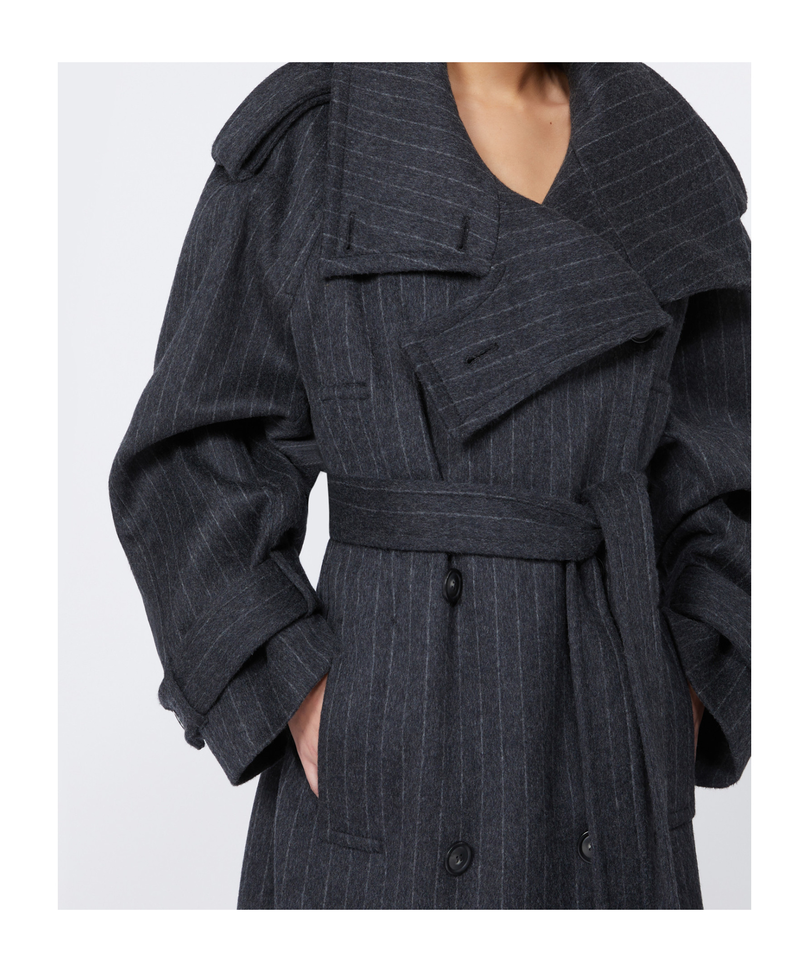 Sportmax Tailored Wool Coat Cinched Belt In Black