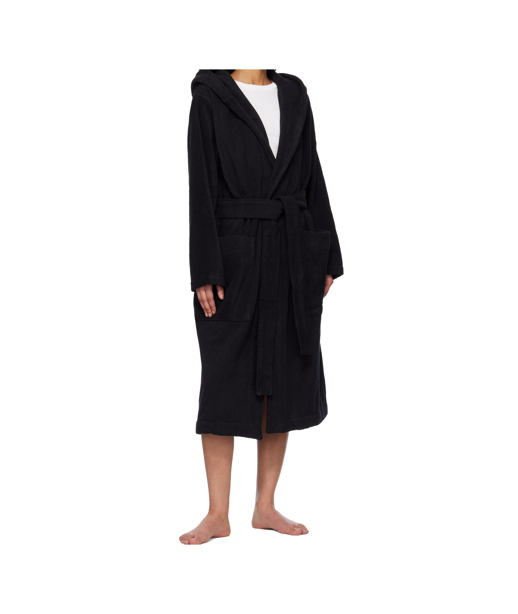 Tekla Hooded Bath Robe In Black