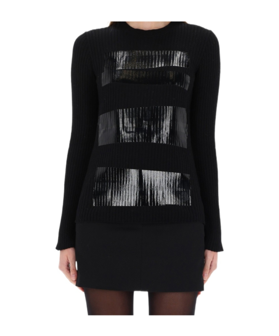 Mm6 Maison Margiela Knitwear With Glossy Panel And Ribbed Texture In Black