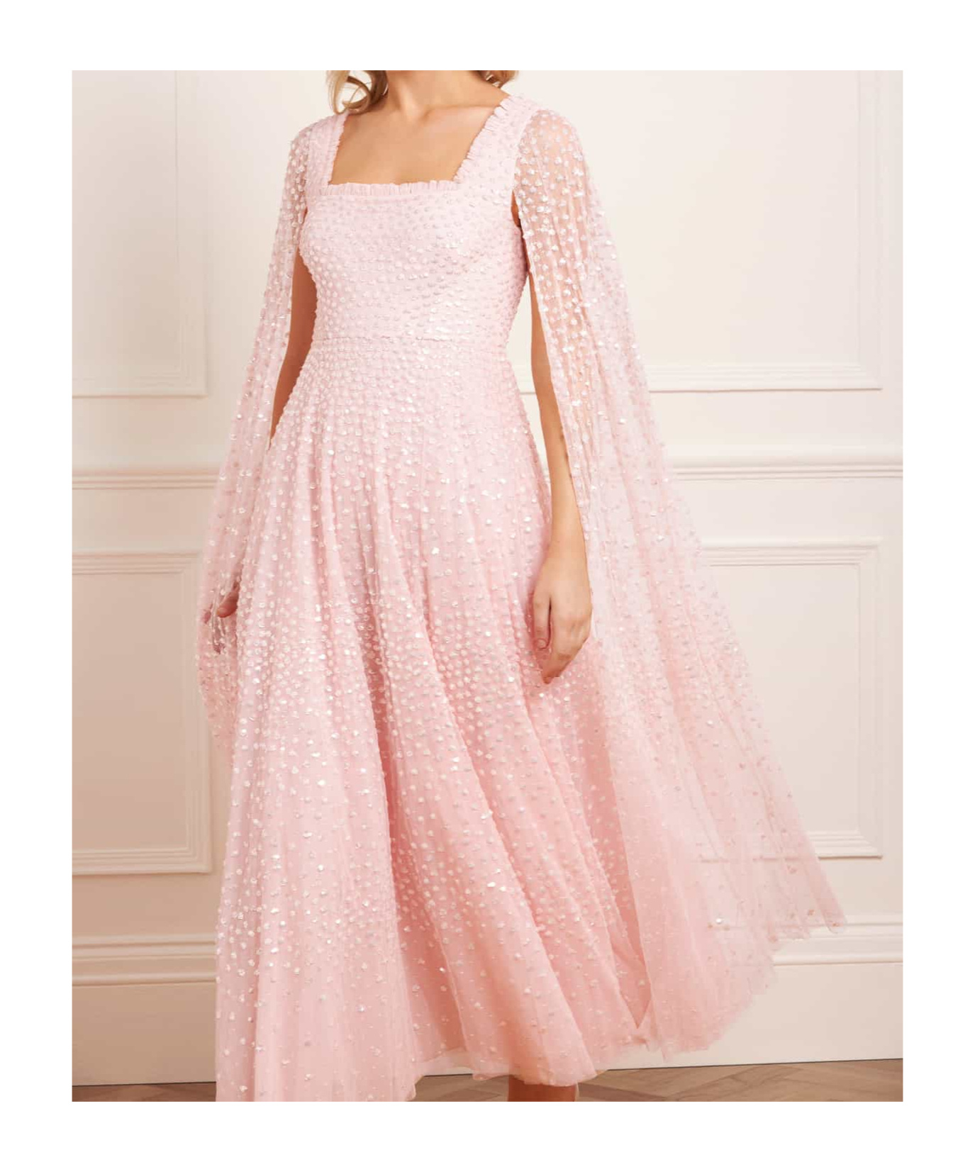 Needle & Thread Cape Sequined Dress In White