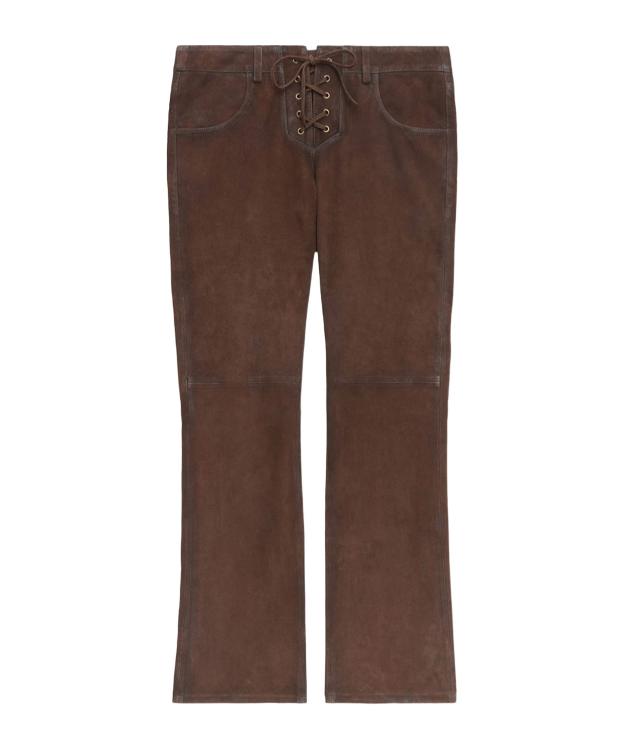 Isabel Marant Vanel Lace-up Suede Straight-leg Pants In Brown