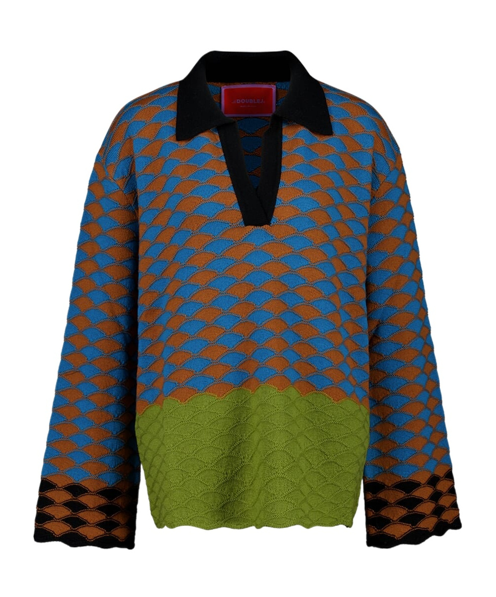 La Doublej Geometric-pattern Wool Top In Multi
