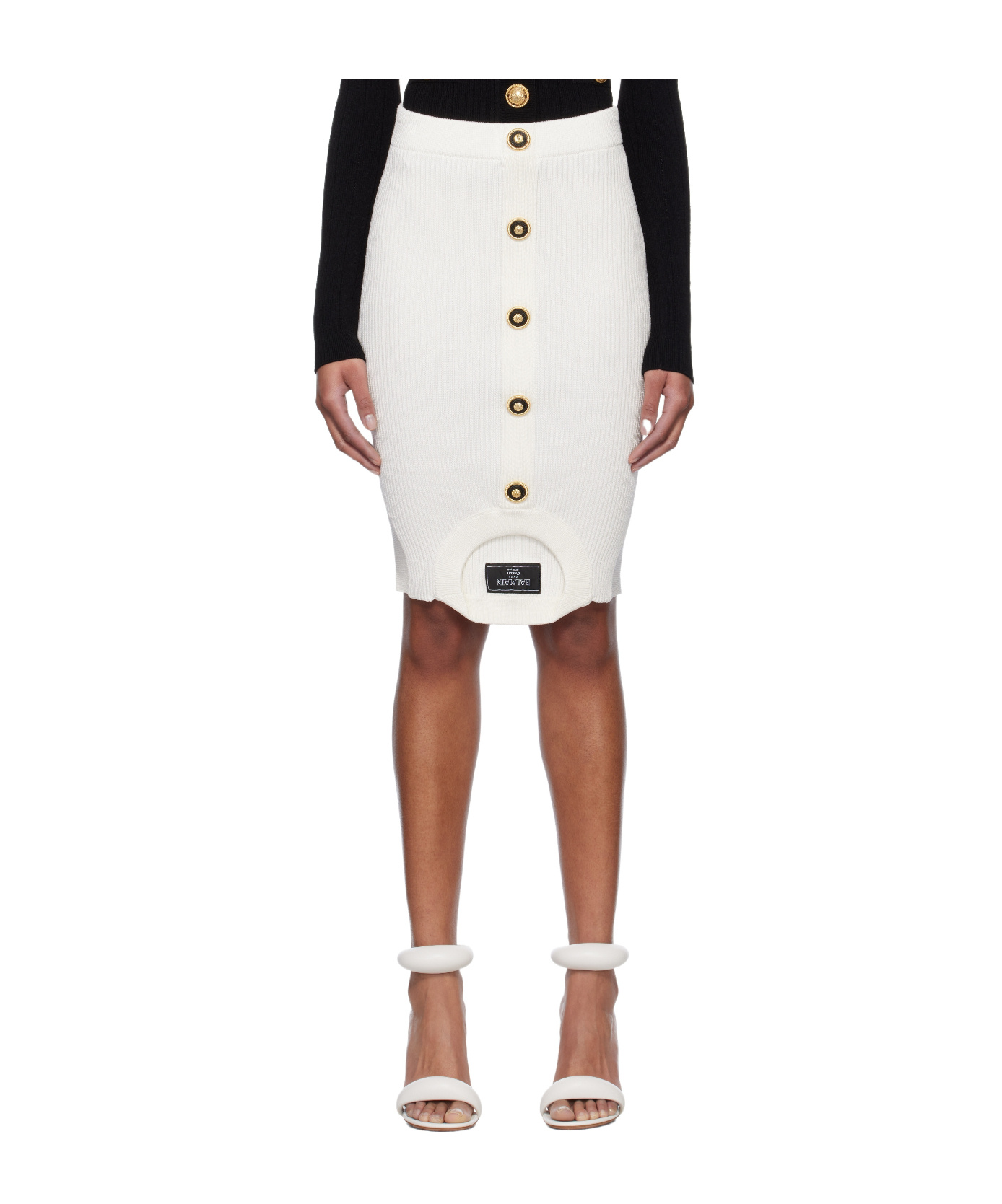 Balmain White Optical Illusion Ribbed Knit Miniskirt In White