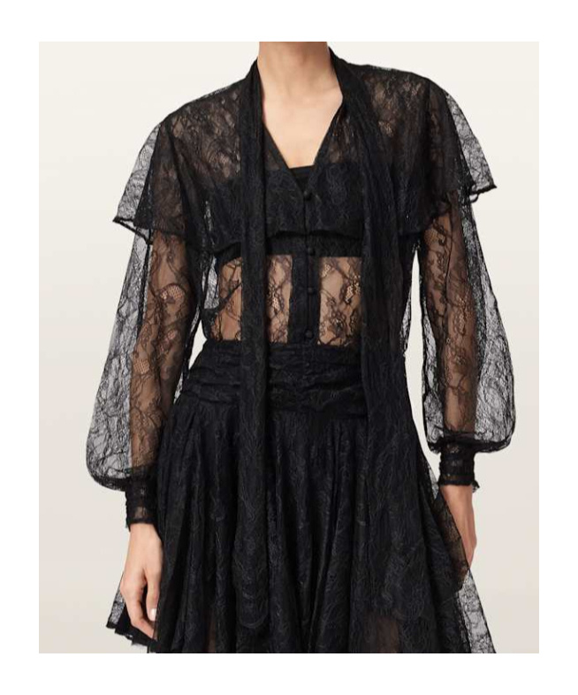 Allsaints Athena Lace Tie Shirt In Black