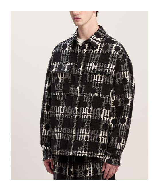 Palm Angels Two-tone Overshirt With Double Breast Pocket In Black