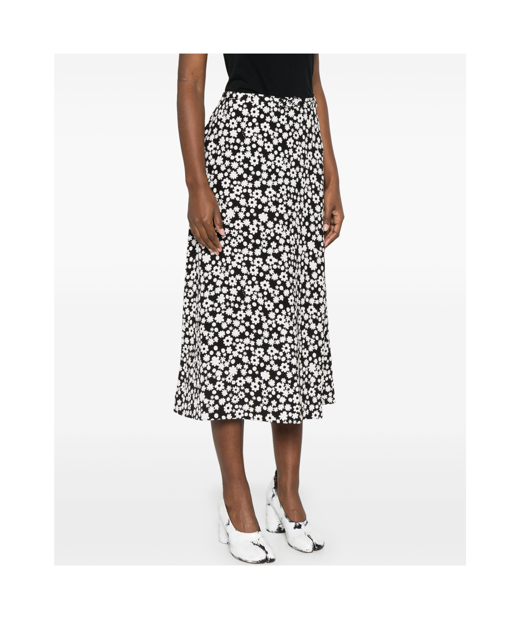 Marni Floral-print Midi Skirt In Black