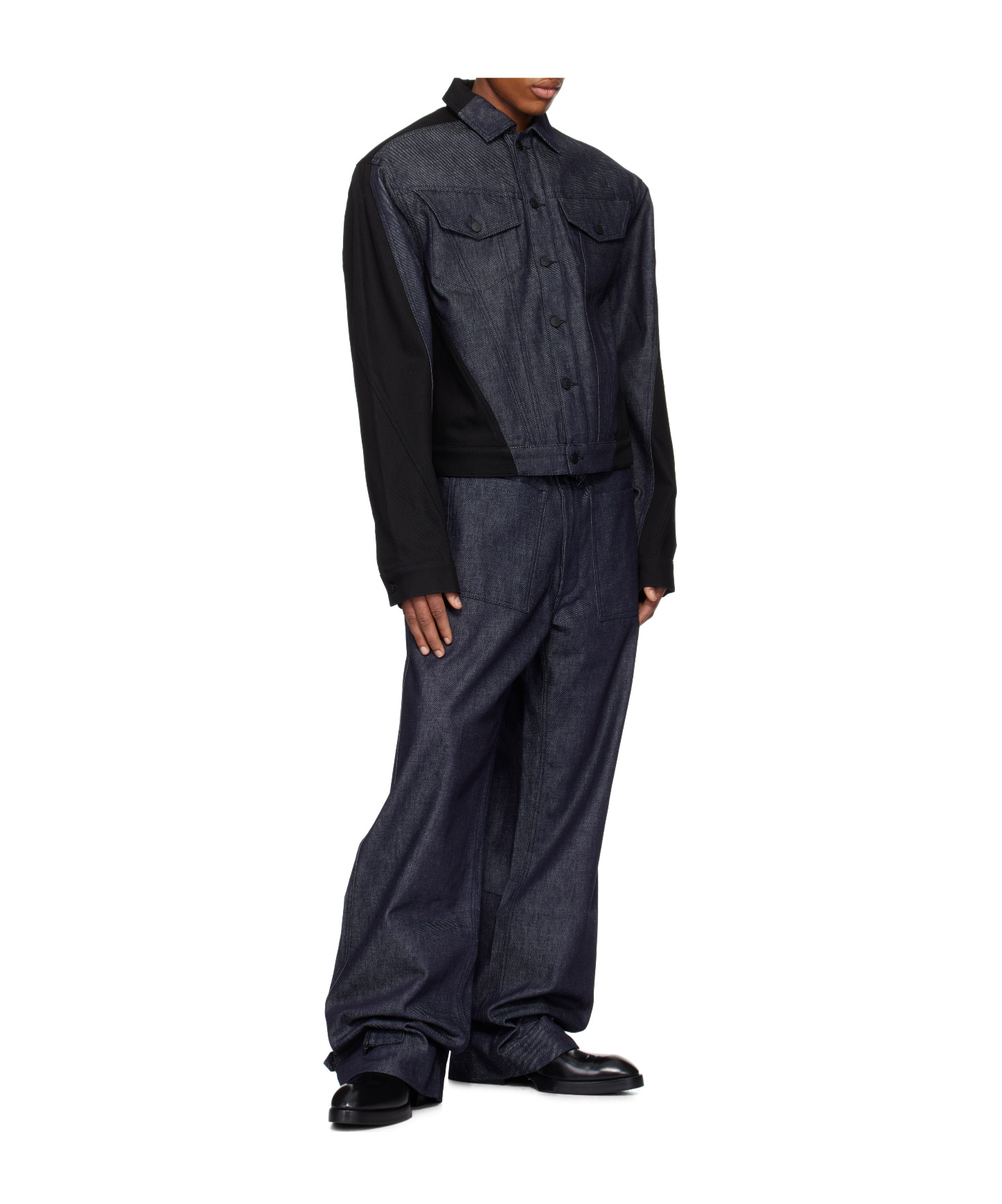 Mugler Bi-color Denim Jacket In Black