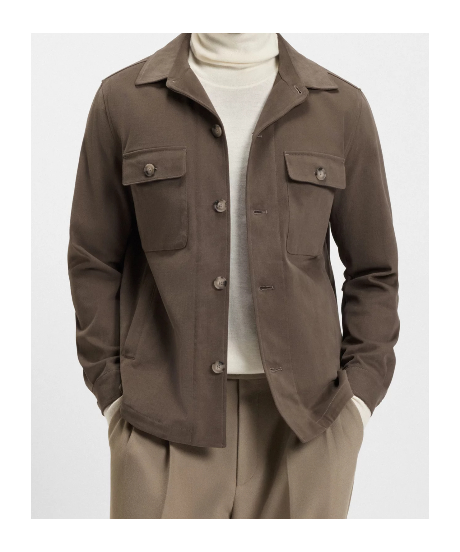 Hugo Boss Relaxed-fit Overshirt In Mercerized Stretch Cotton In Brown