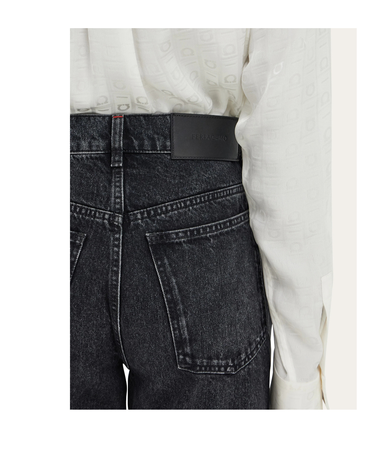 Ferragamo Contrast Cuff Straight Leg Jeans In Black