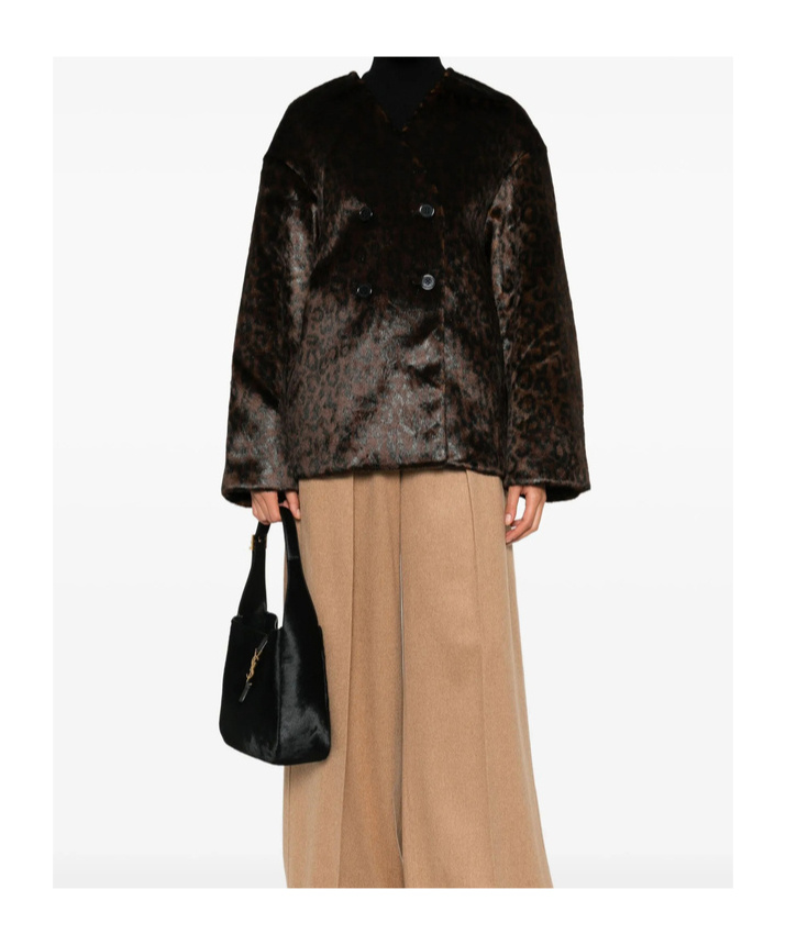 The Frankie Shop Double-breasted Patterned Jacket In Brown