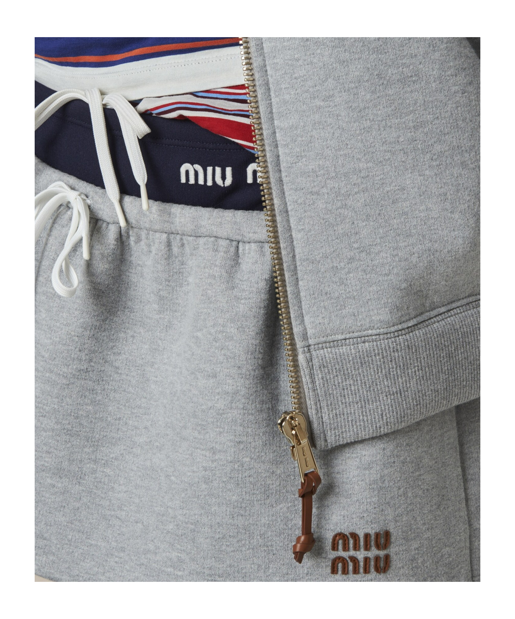 Miu Miu Logo-patch Cotton Skirt In Gray