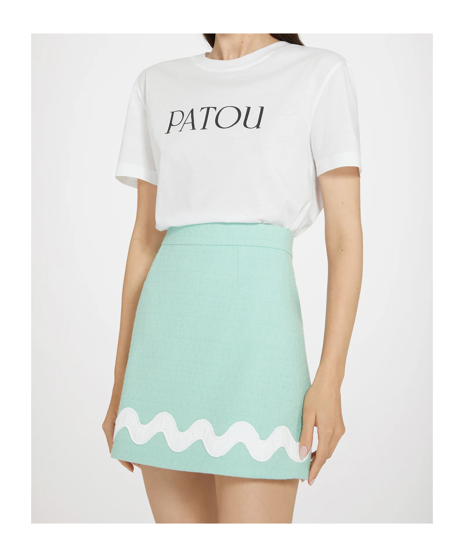 Patou Green Tweed A-line Miniskirt In Blue