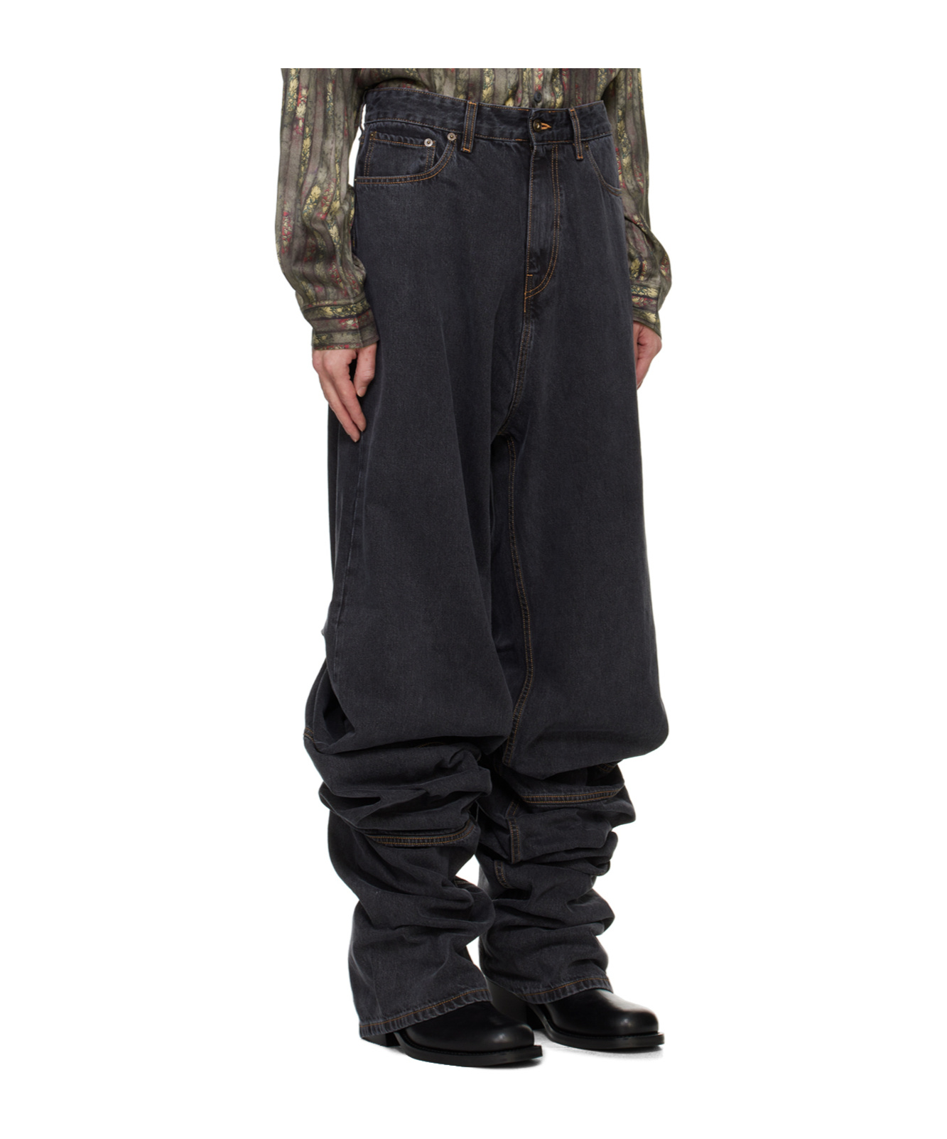 Y/project Draped Cuff Five-bag Jeans In Black