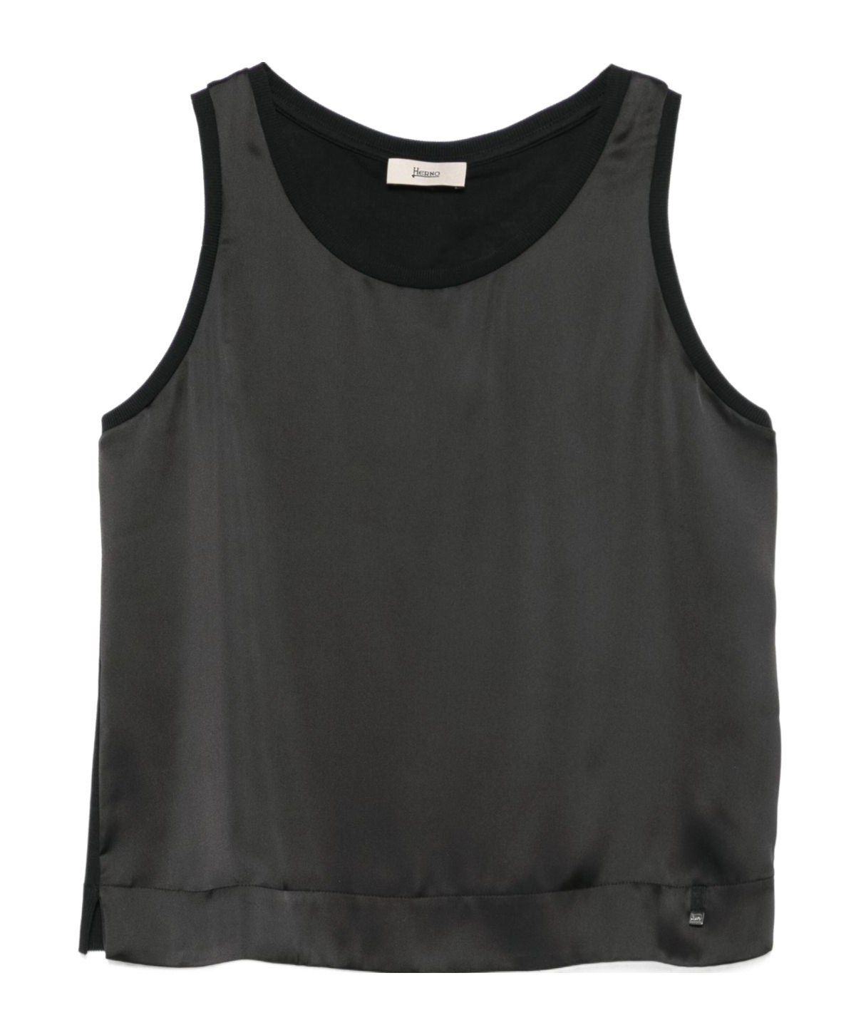 Herno Glam Knit Effect Satin Tank Top In Black