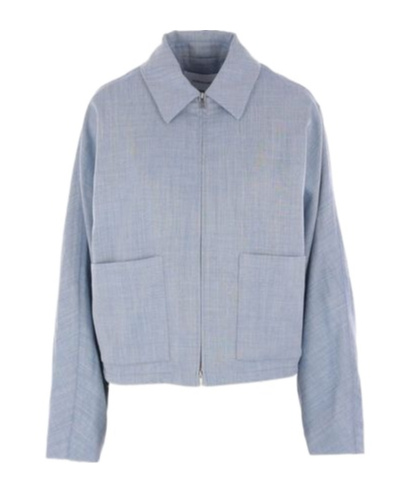 Ferragamo Virgin Wool Silk Zip-up Jacket In Blue