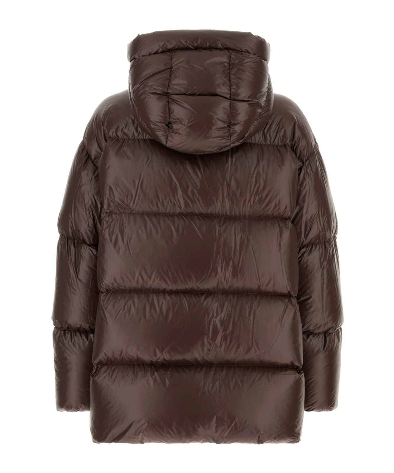 Jil Sander Long Quilted Down Jacket Hood In Brown