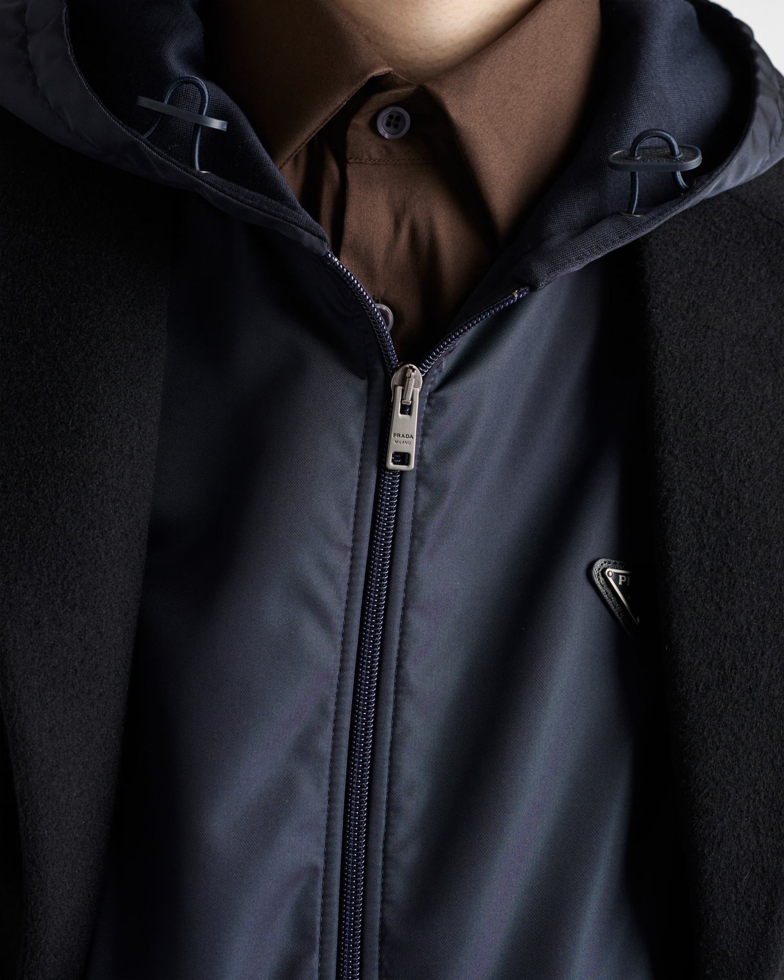 Prada Technical Cotton And Re-nylon Hoodie In Blue