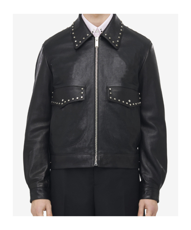 Alexander Mcqueen Studded Leather Aviator Jacket In Black