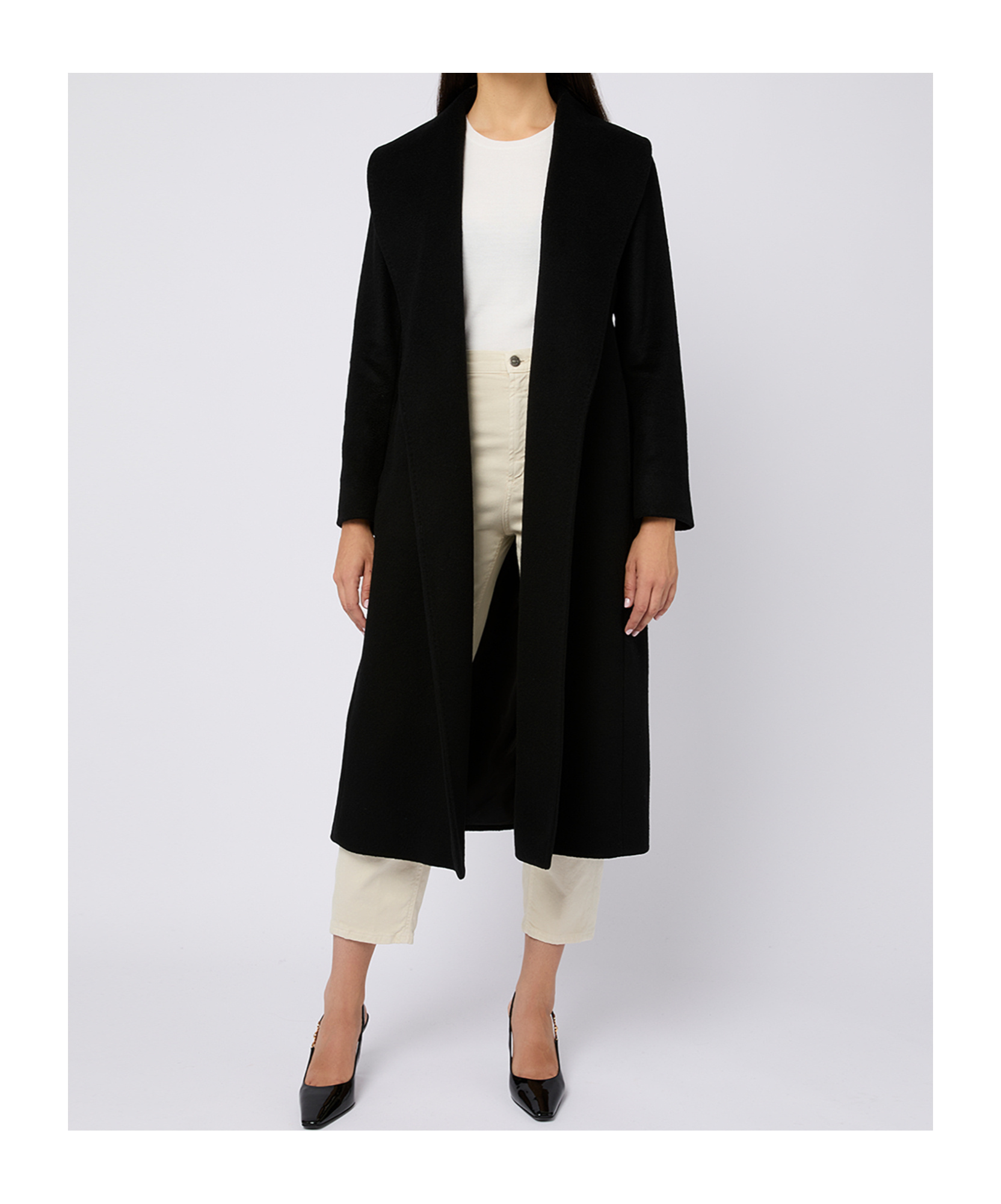 Max Mara Long Belted Coat In Black