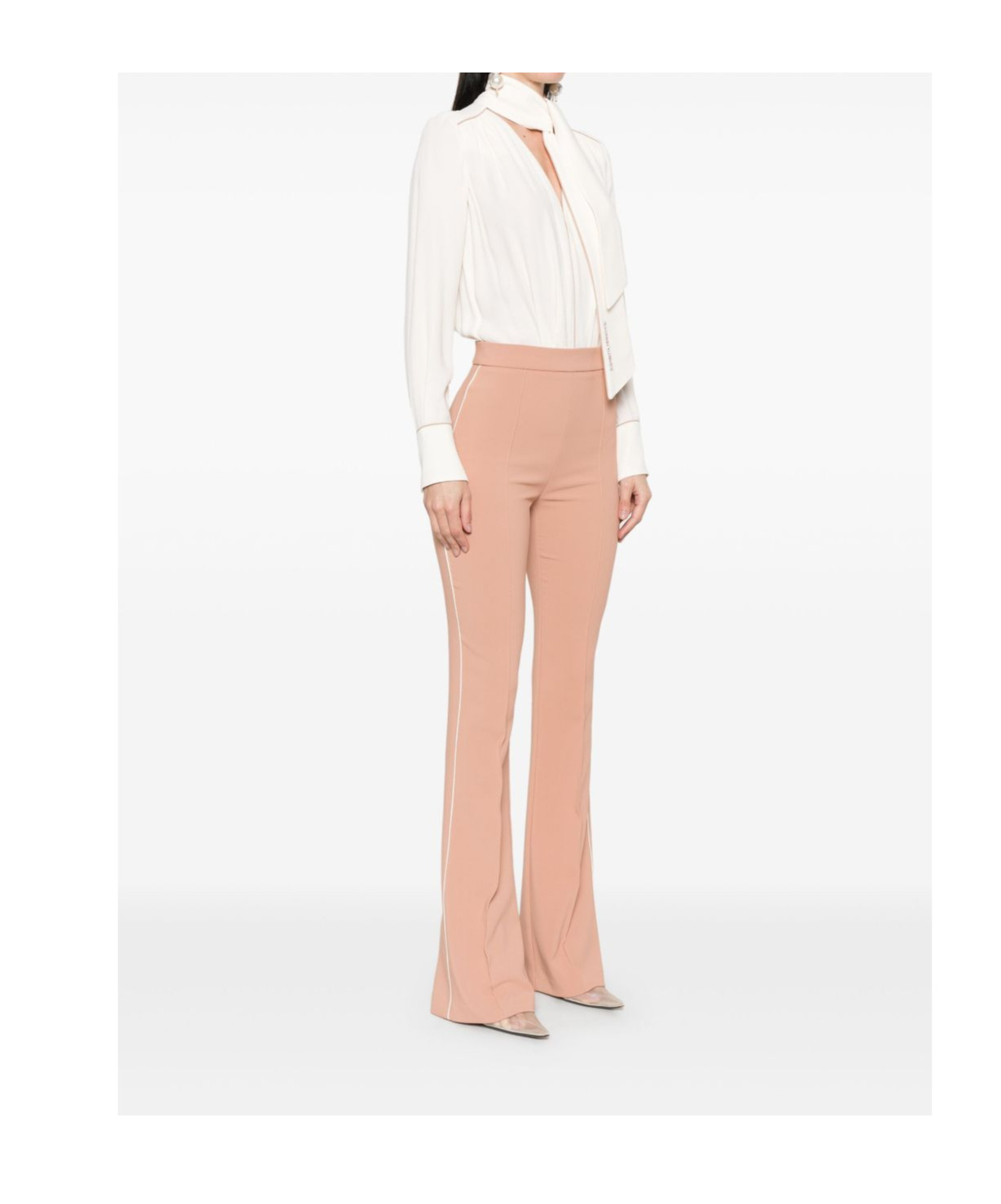Elisabetta Franchi Beige And White Jumpsuit With Neck Detail In Brown