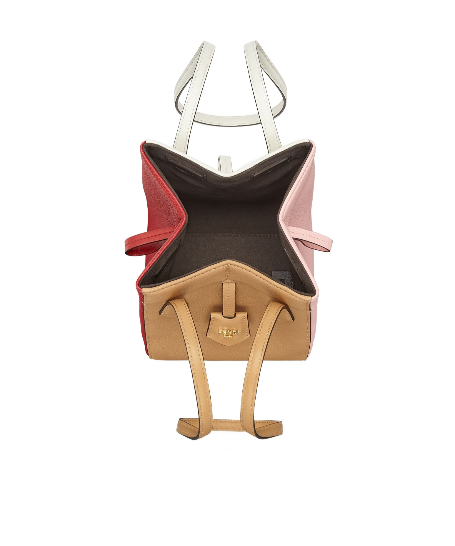 Fendi Transformable Multicolour Leather Mini Bag In Nude
