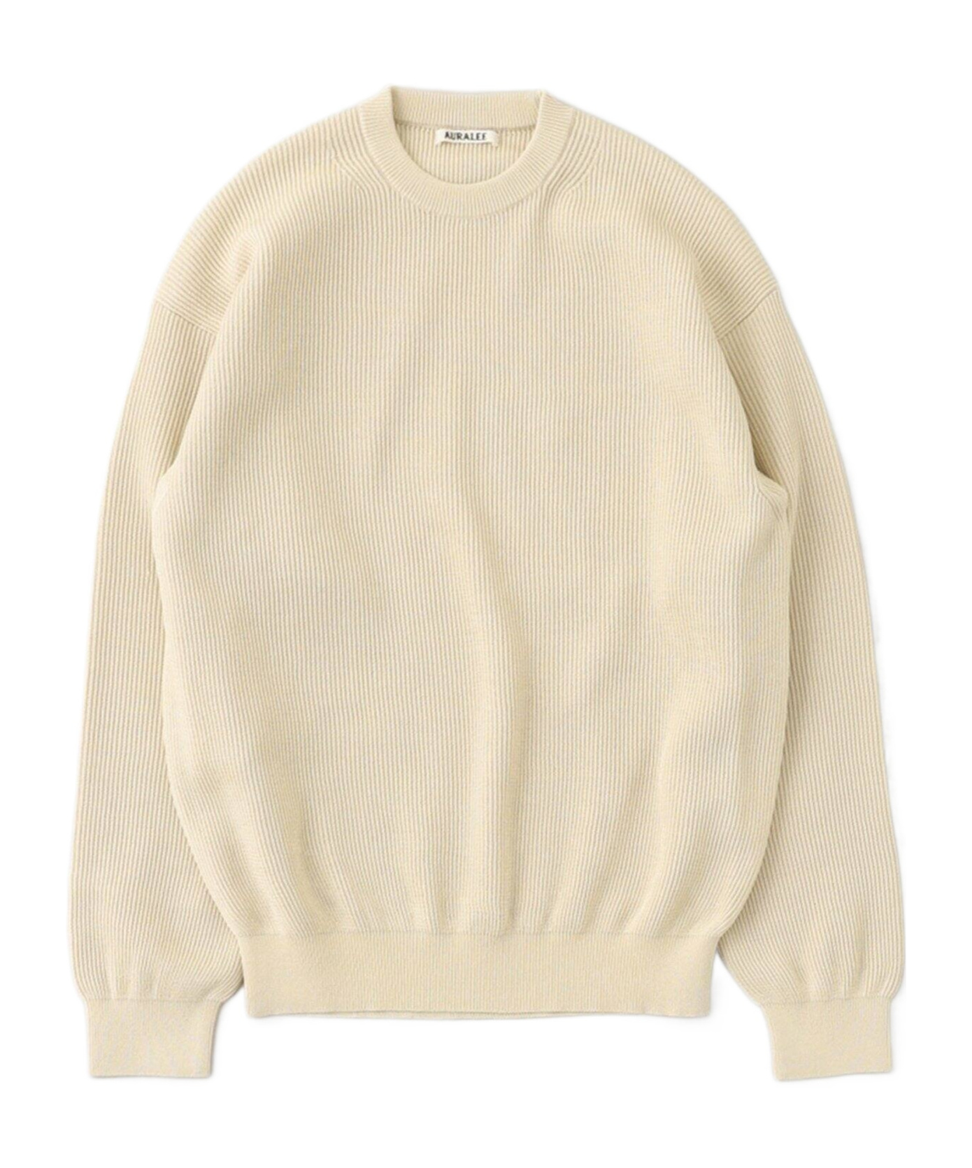 Auralee Textured Rib Knit Sweater With Long Sleeves In Ivory