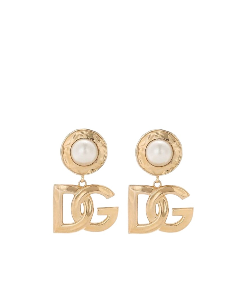 Dolce & Gabbana Drop Earrings With Cabochon Details And Dg Logo In Yellow