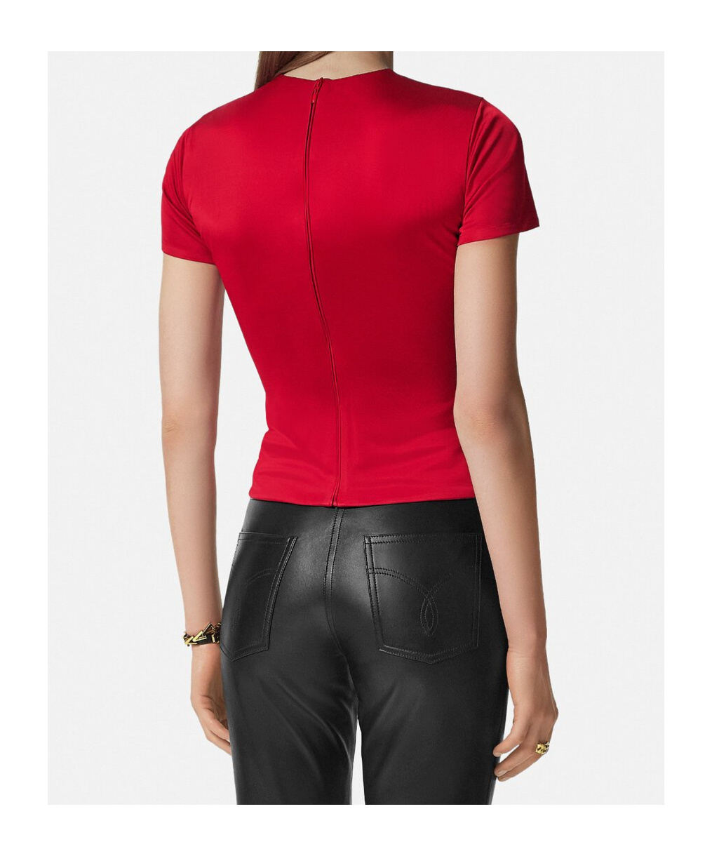 Versace Safety Pin Gathered Short-sleeved Top In Red