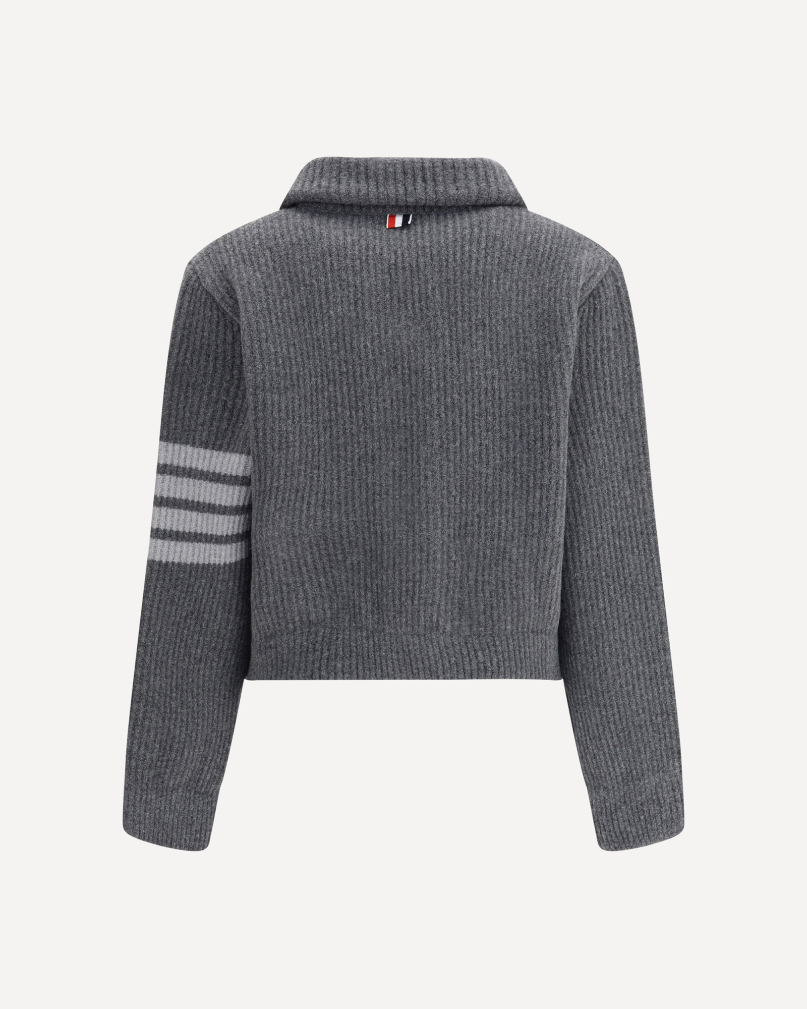 Thom Browne Ribbed Knit Wool Jacket With Striped Detail In Gray