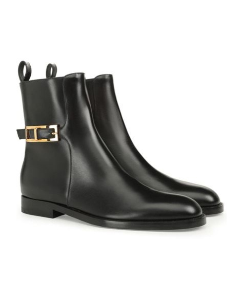 Sergio Rossi Round Toe Ankle Boots With Gold Hardware In Black