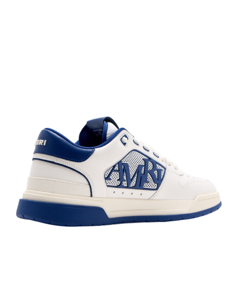 Amiri White And Blue Low Top Sneakers With Contrasting Logo Lettering In Cotton Man In White Blue