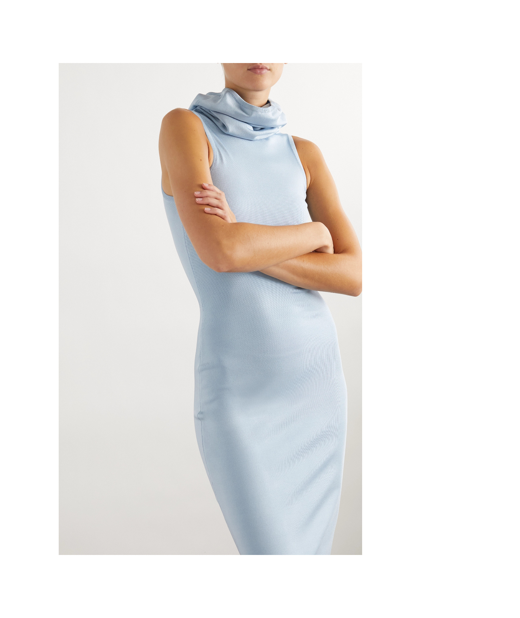 Alaïa Hooded Elastic Knitted Dress In Blue