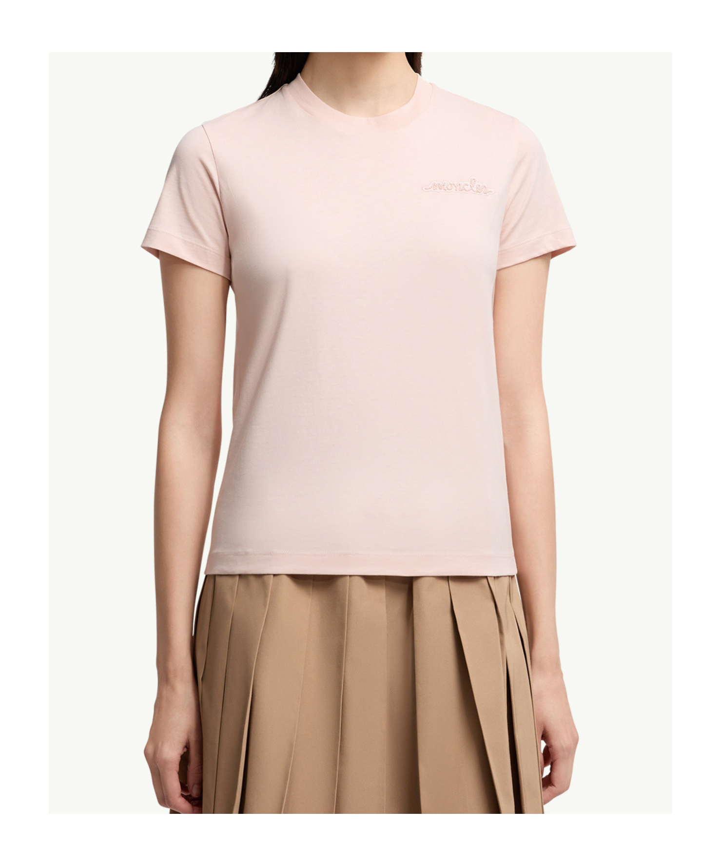 Moncler Beaded Logo Cotton T-shirt In Pink