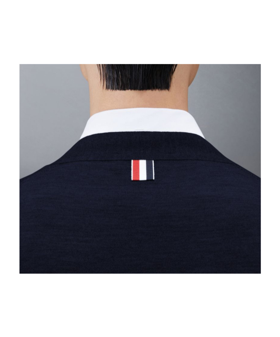 Thom Browne Jersey Stitch Relaxed Fit V Neck Cardigan In Fine Merino Wool With 4 Bar Stripes In Black